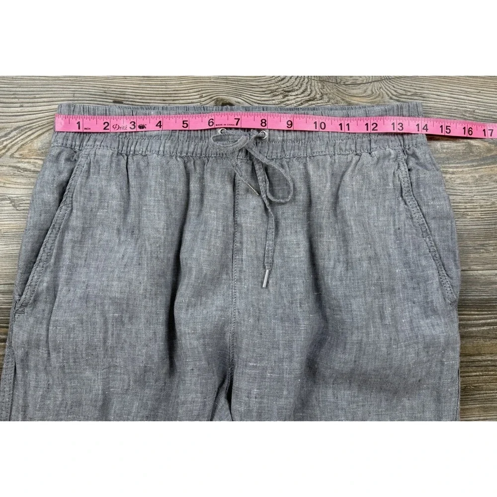 H & M Linen Pants S Chambray Grey Pull-On Light Blue Nautical Beachy Coastal